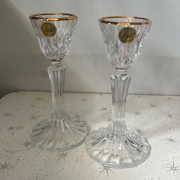 Vintage Crystal D’Arques Genuine Crystal Candle Holders Made In France - Picture 1 of 2